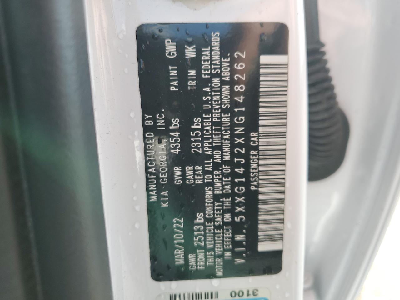 2022 Kia K5 Lxs VIN: 5XXG14J2XNG148262 Lot: 84446325