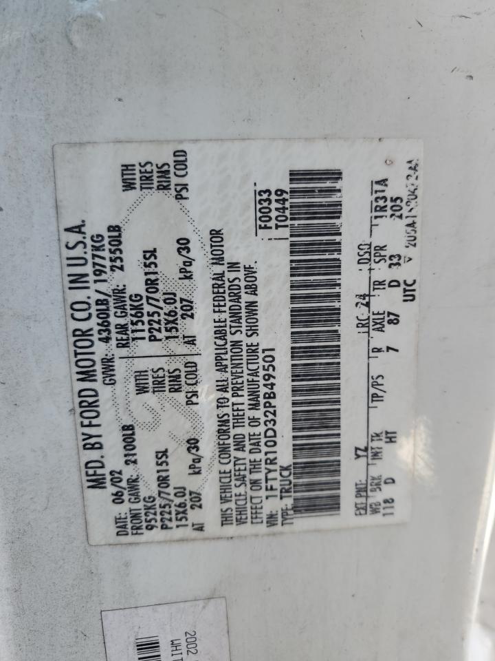 2002 Ford Ranger VIN: 1FTYR10D32PB49501 Lot: 71415835