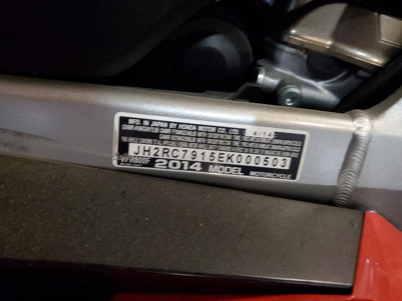 2014 Honda Vfr800 F VIN: JH2RC7915EK000503 Lot: 83986445