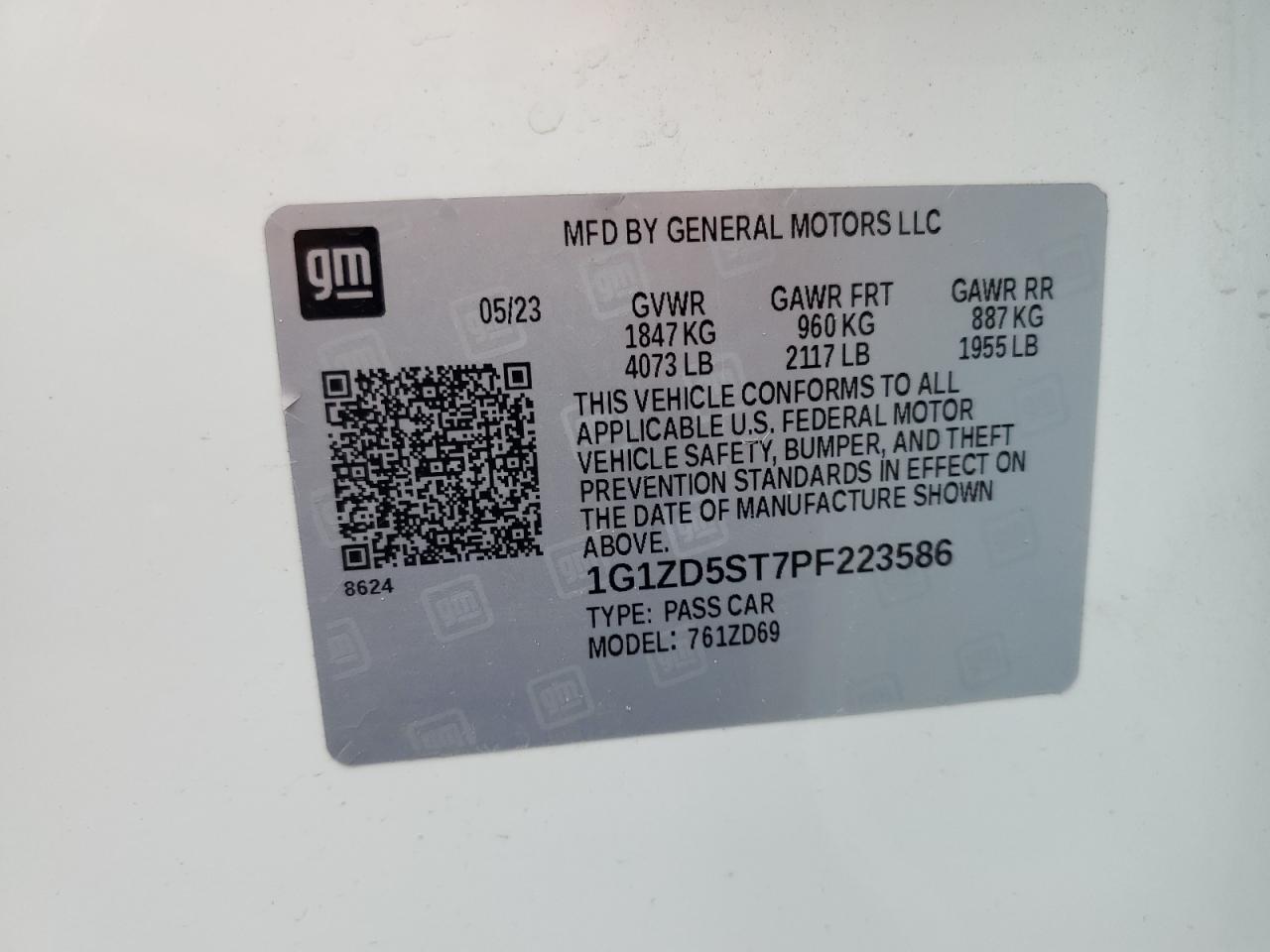 2023 Chevrolet Malibu Lt VIN: 1G1ZD5ST7PF223586 Lot: 83953075