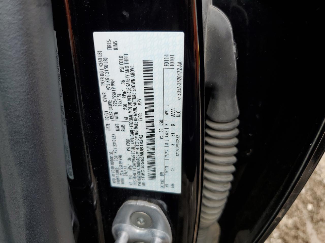 2021 Ford Escape Se VIN: 1FMCU0G65MUB18342 Lot: 83862865