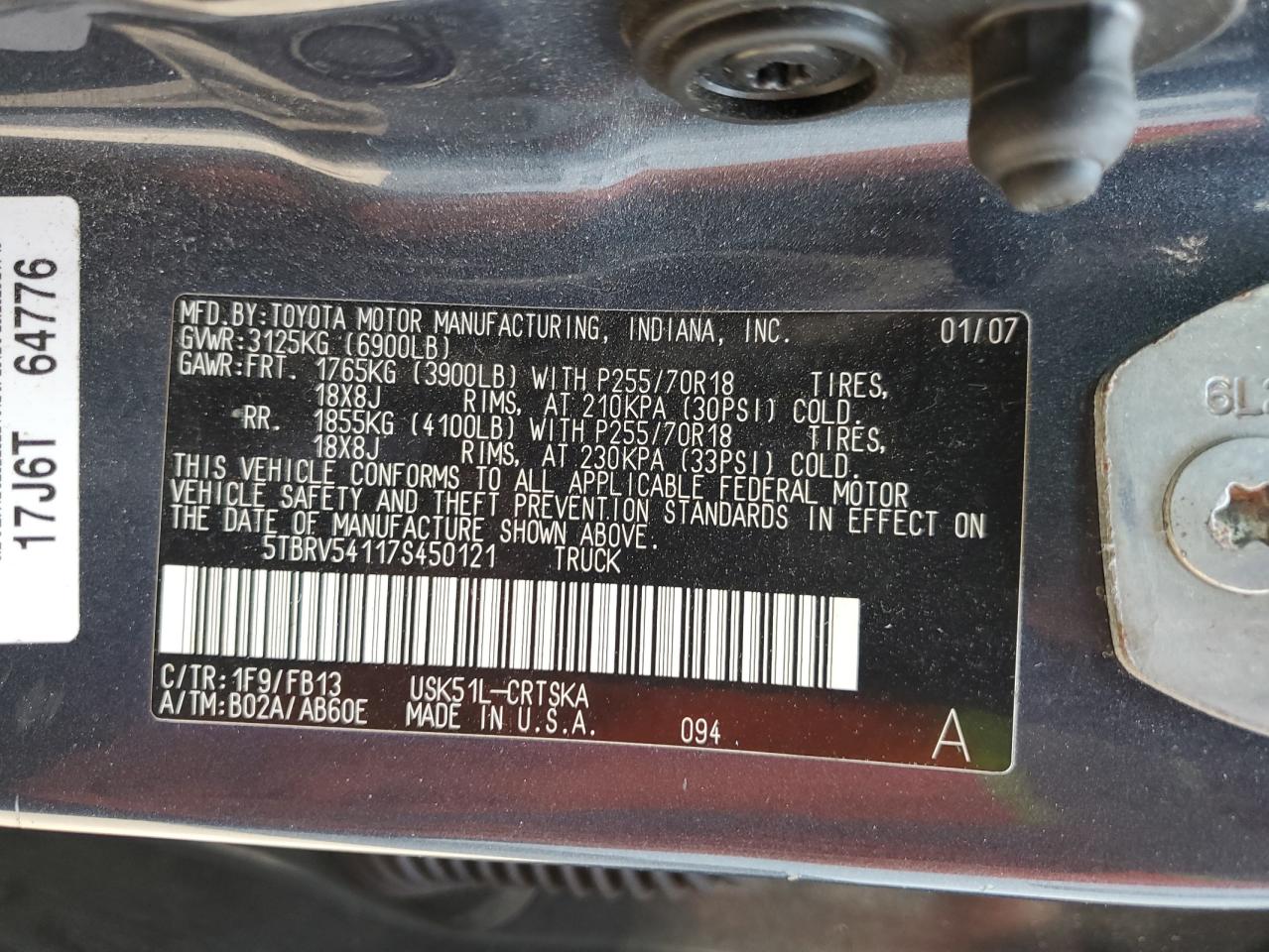 2007 Toyota Tundra Double Cab Sr5 VIN: 5TBRV54117S450121 Lot: 81025555