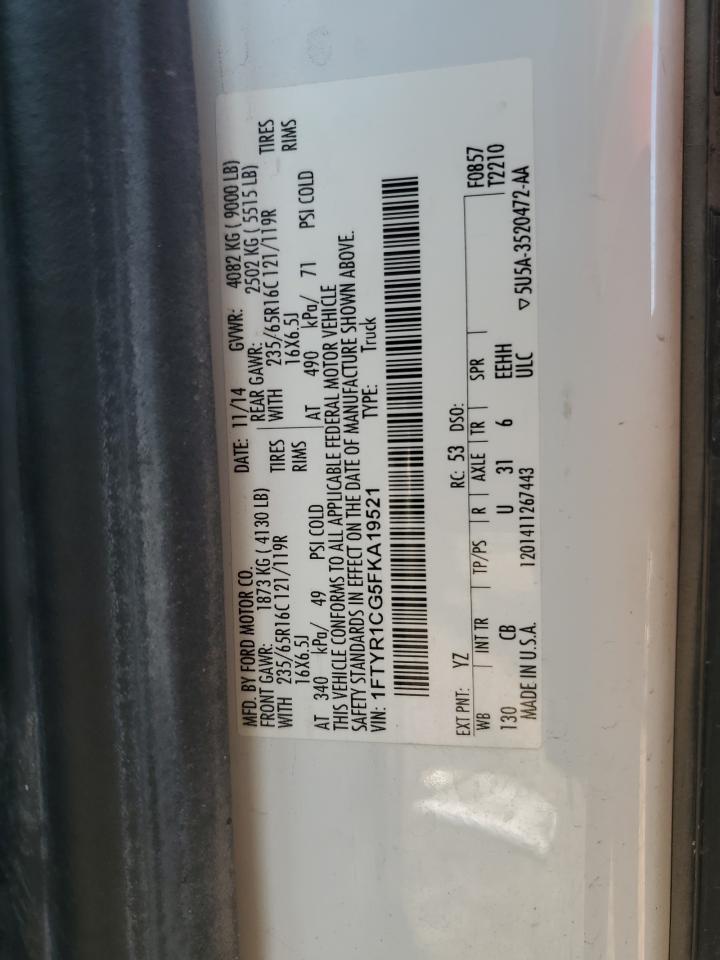 2015 Ford Transit T-250 VIN: 1FTYR1CG5FKA19521 Lot: 72059175