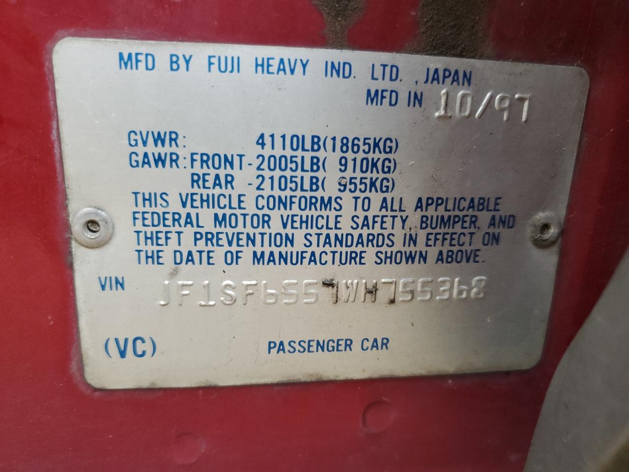 1998 Subaru Forester S VIN: JF1SF6557WH755368 Lot: 80395265