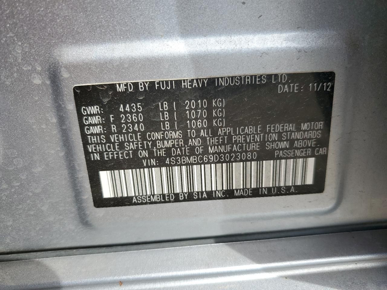 2013 Subaru Legacy 2.5I Premium VIN: 4S3BMBC69D3023080 Lot: 81606635