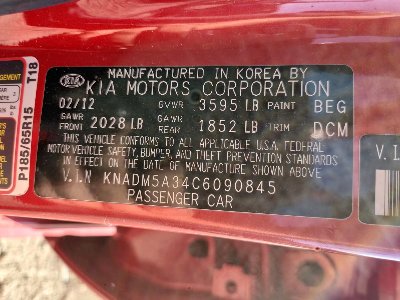 2012 Kia Rio Lx VIN: KNADM5A34C6090845 Lot: 81251625
