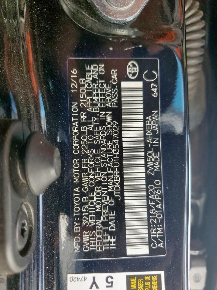 2017 Toyota Prius VIN: JTDKBRFU1H3547029 Lot: 81870875
