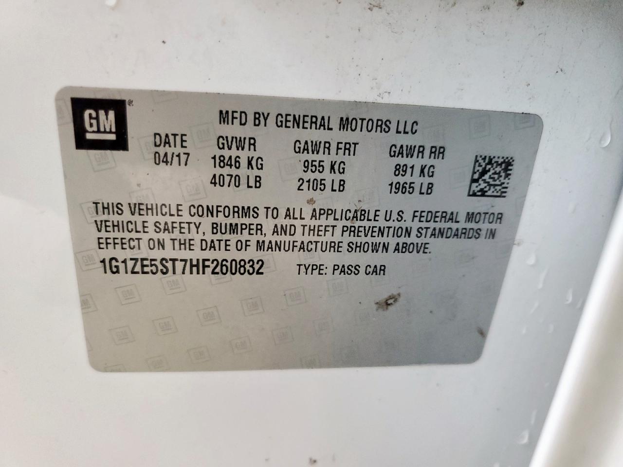 2017 Chevrolet Malibu Lt VIN: 1G1ZE5ST7HF260832 Lot: 80945765