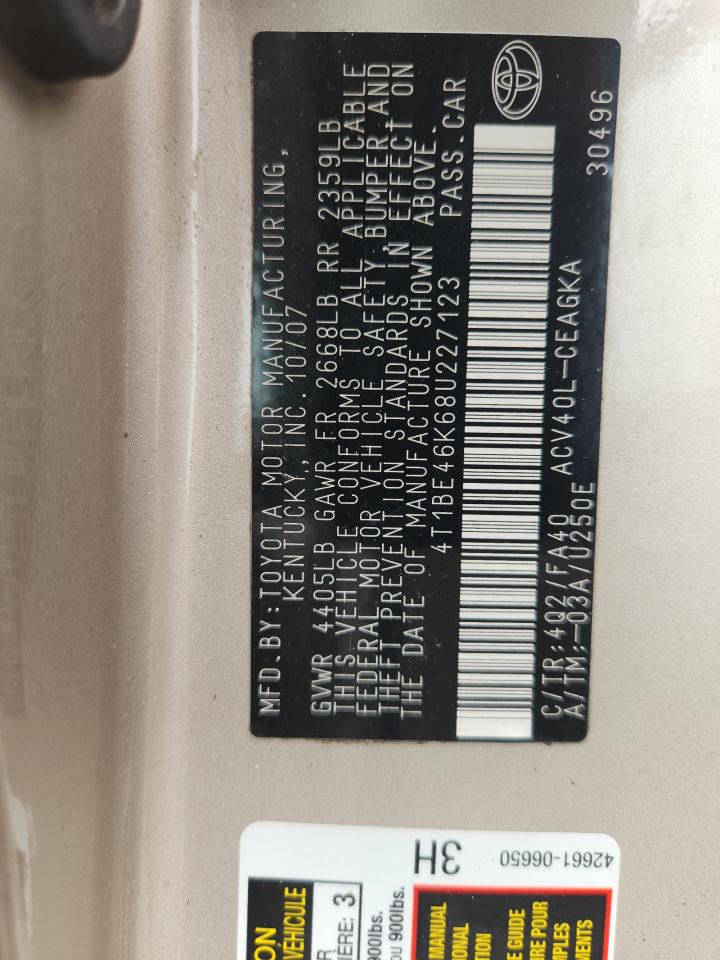 2008 Toyota Camry Ce VIN: 4T1BE46K68U227123 Lot: 83978585