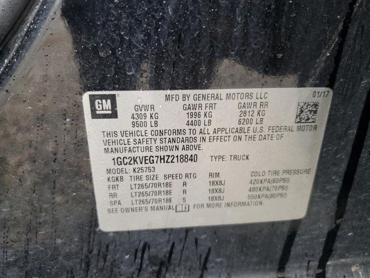 2017 Chevrolet Silverado K2500 Heavy Duty Lt VIN: 1GC2KVEG7HZ218840 Lot: 80954045