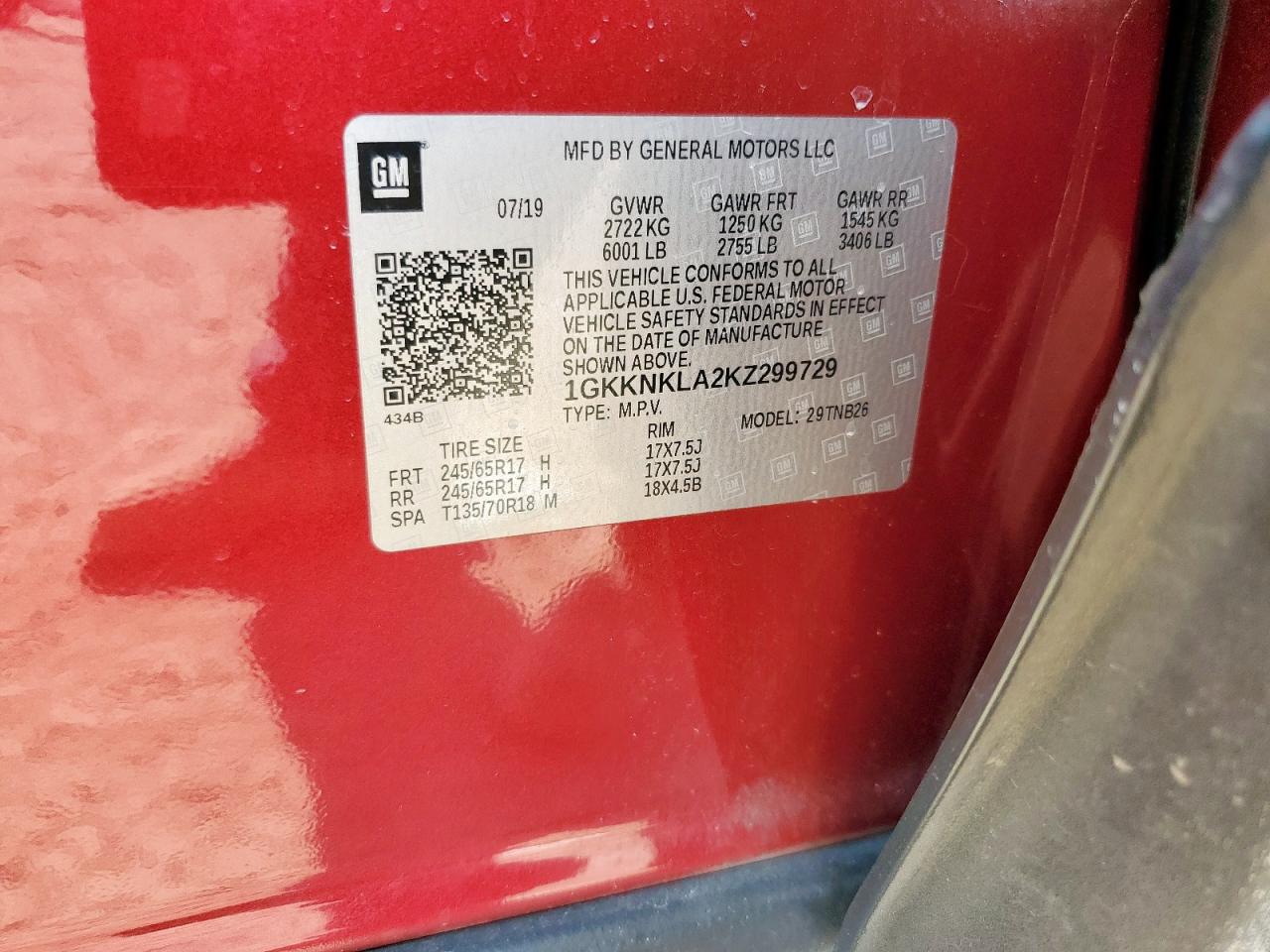 2019 GMC Acadia Sle VIN: 1GKKNKLA2KZ299729 Lot: 81385735