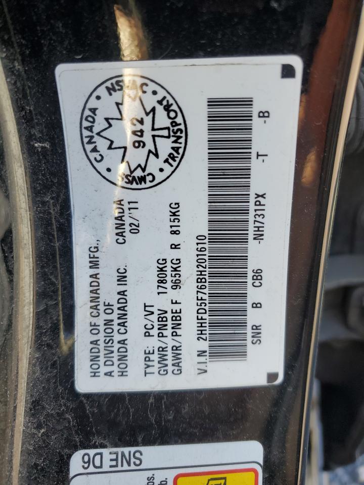 2011 Acura Csx Technology VIN: 2HHFD5F76BH201610 Lot: 81081085