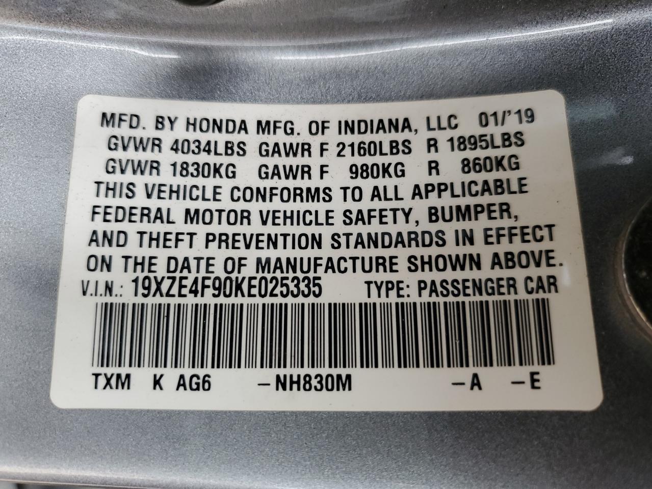 2019 Honda Insight Touring VIN: 19XZE4F90KE025335 Lot: 71027625