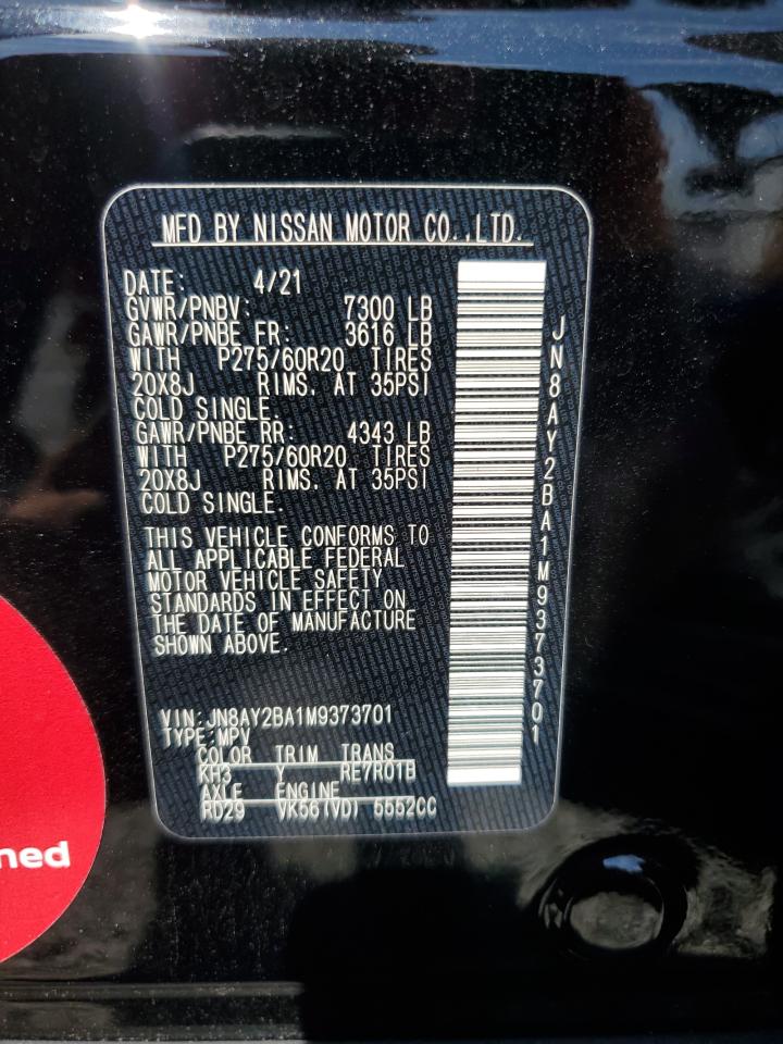 2021 Nissan Armada Sl VIN: JN8AY2BA1M9373701 Lot: 71024075