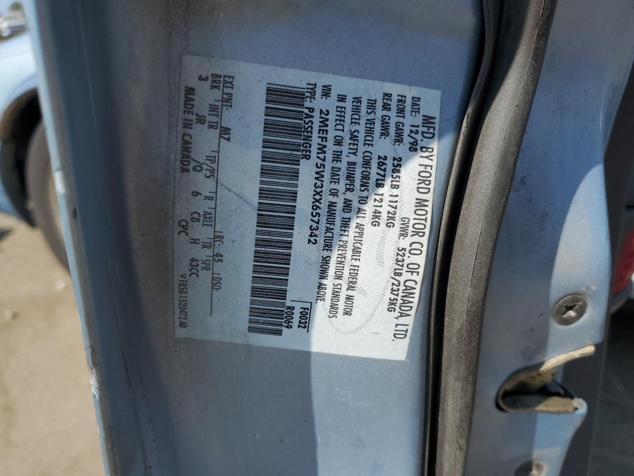 1999 Mercury Grand Marquis Ls VIN: 2MEFM75W3XX657342 Lot: 81649085