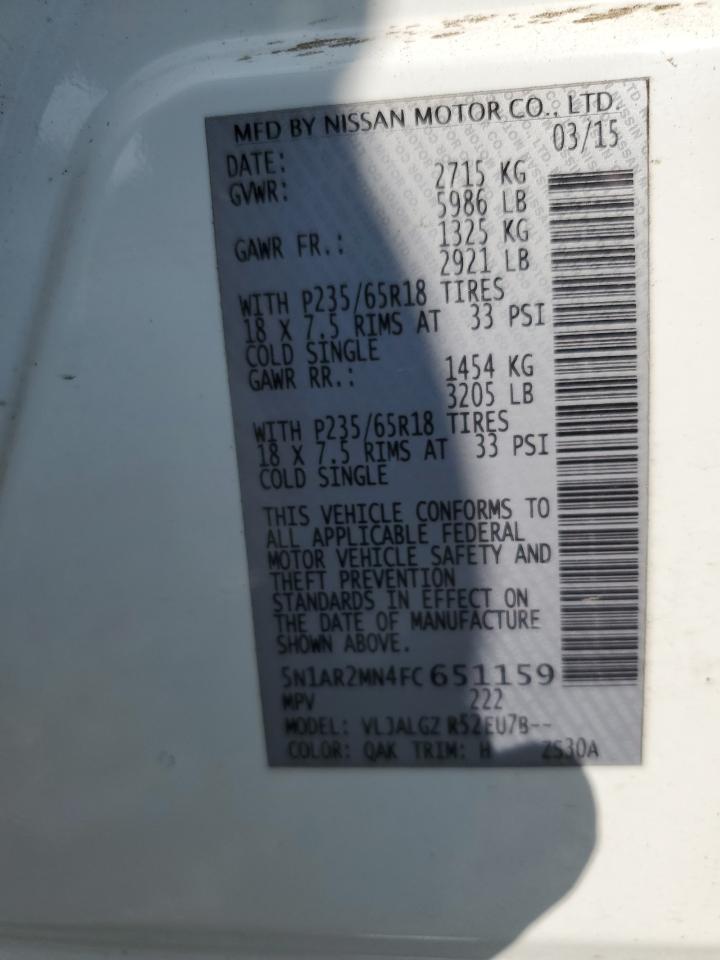 2015 Nissan Pathfinder S VIN: 5N1AR2MN4FC651159 Lot: 70598595