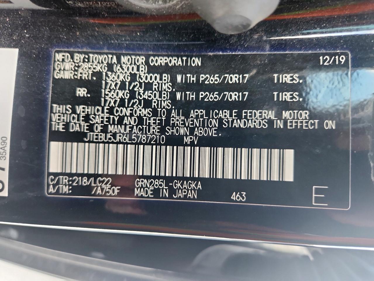 2020 Toyota 4Runner Sr5/Sr5 Premium VIN: JTEBU5JR6L5787210 Lot: 81820535