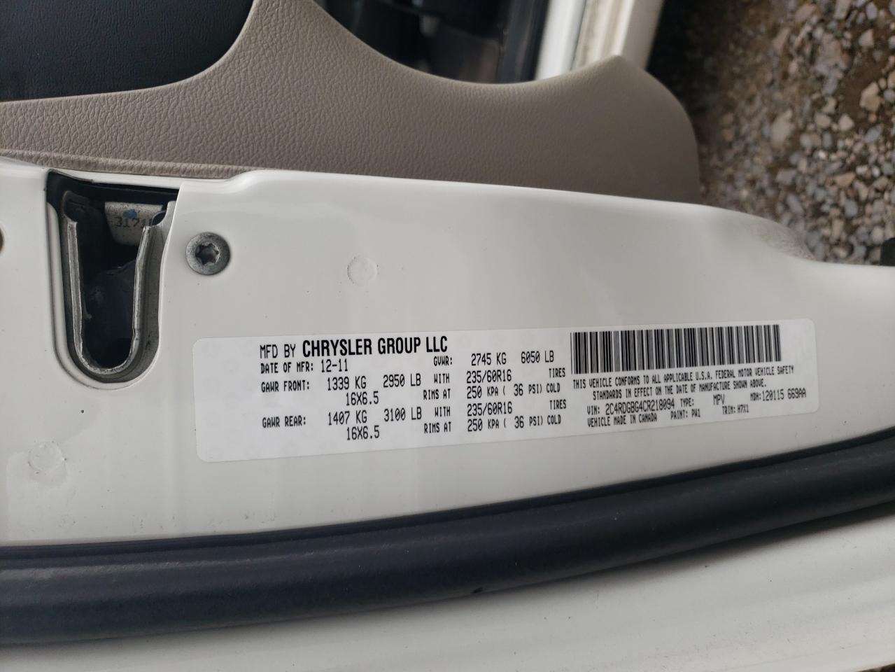 2012 Dodge Grand Caravan Se VIN: 2C4RDGBG4CR218094 Lot: 80069605