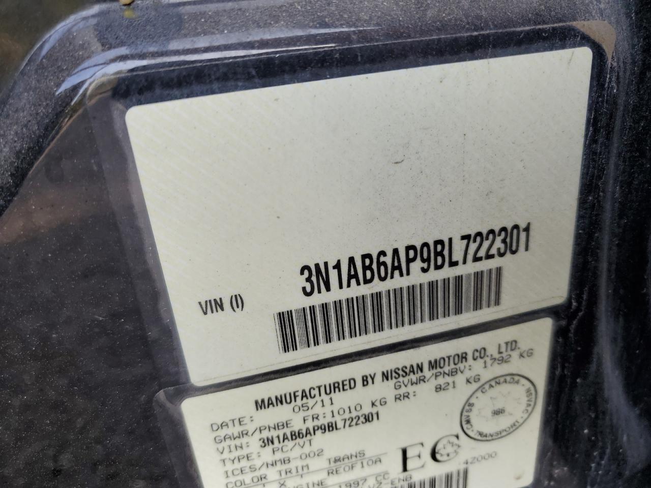 2011 Nissan Sentra 2.0 VIN: 3N1AB6AP9BL722301 Lot: 80864415