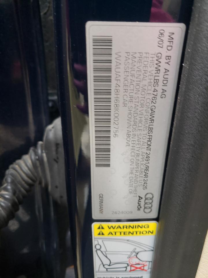 2008 Audi A4 2.0T Cabriolet VIN: WAUAF48H68K002756 Lot: 80393285