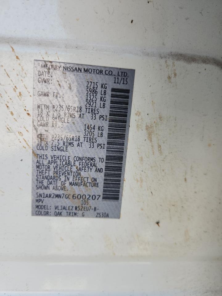 2016 Nissan Pathfinder S VIN: 5N1AR2MN7GC600207 Lot: 71217145