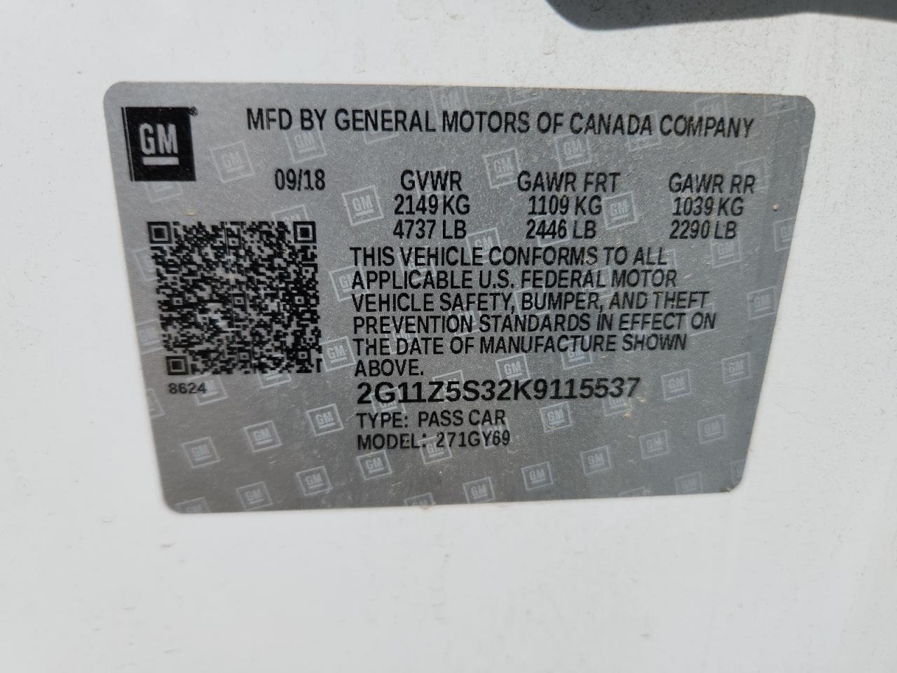 2019 Chevrolet Impala Lt VIN: 2G11Z5S32K9115537 Lot: 71418785