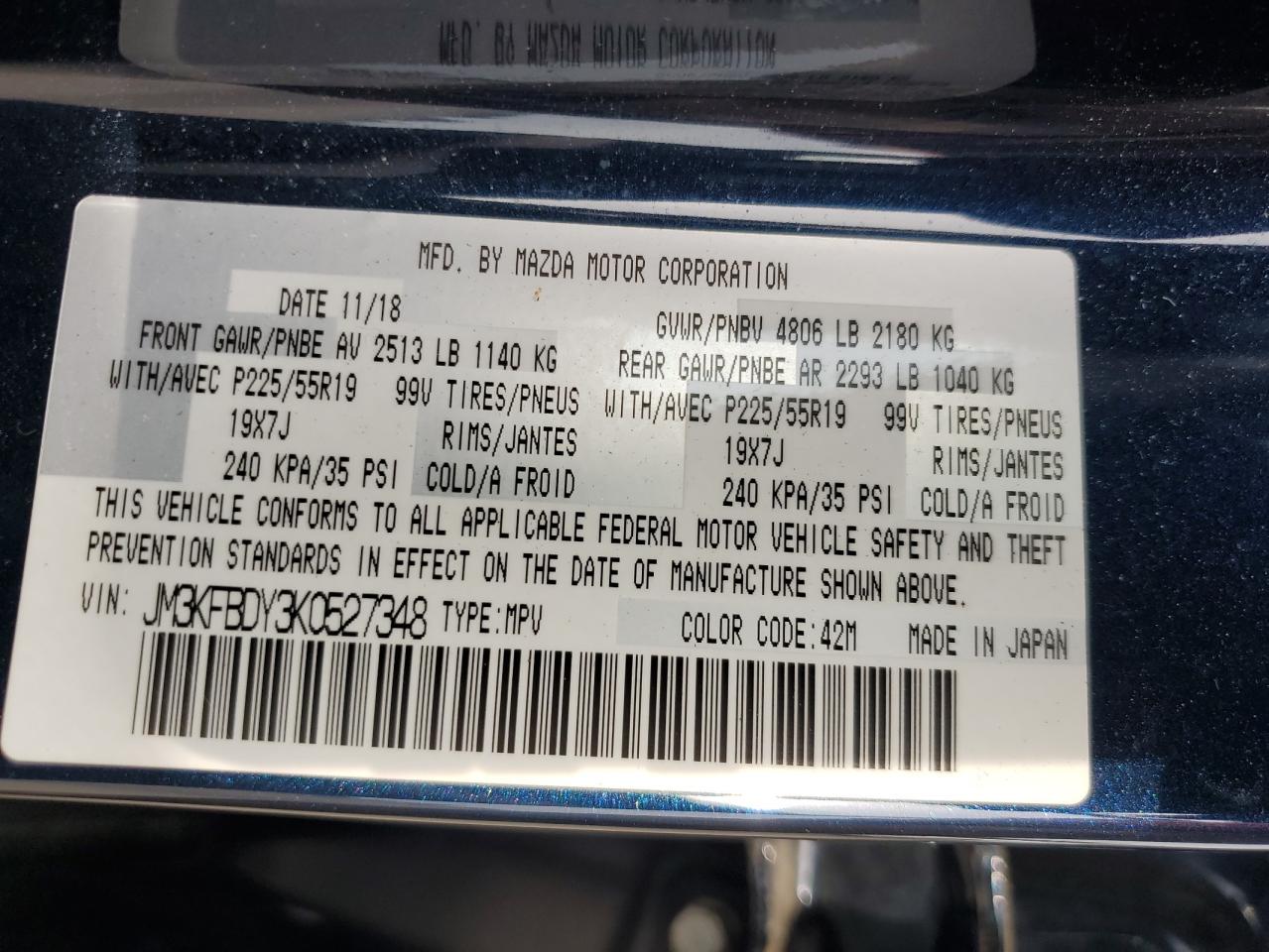 2019 Mazda Cx-5 Grand Touring Reserve VIN: JM3KFBDY3K0527348 Lot: 81433435