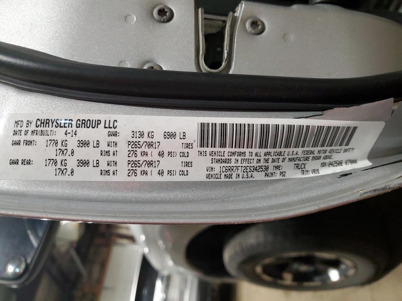 2014 Ram 1500 St VIN: 1C6RR7FT2ES342530 Lot: 80496675