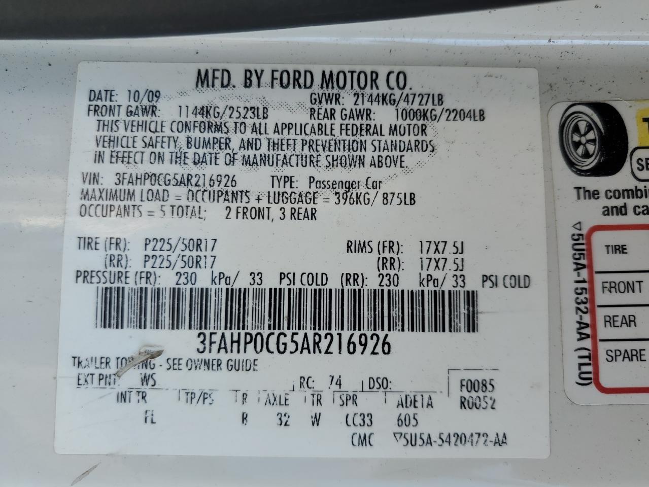 2010 Ford Fusion Sel VIN: 3FAHP0CG5AR216926 Lot: 81637215