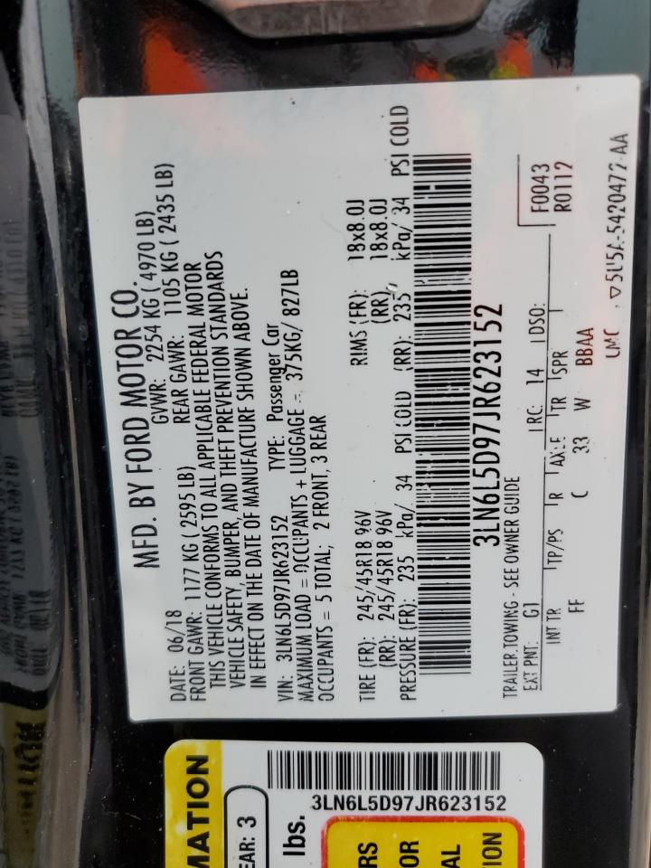 2018 Lincoln Mkz Select VIN: 3LN6L5D97JR623152 Lot: 72024715