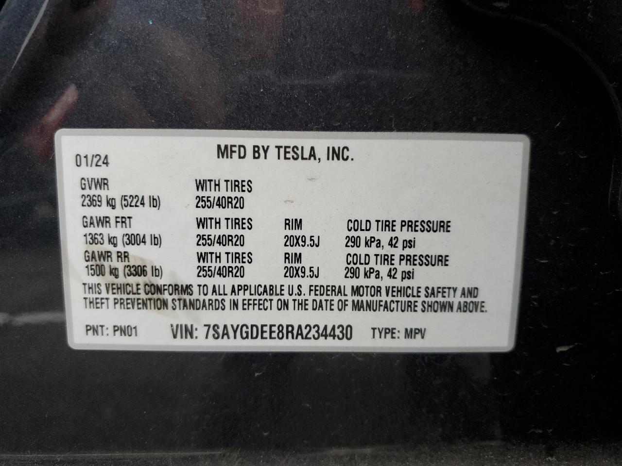 2024 Tesla Model Y VIN: 7SAYGDEE8RA234430 Lot: 84426275