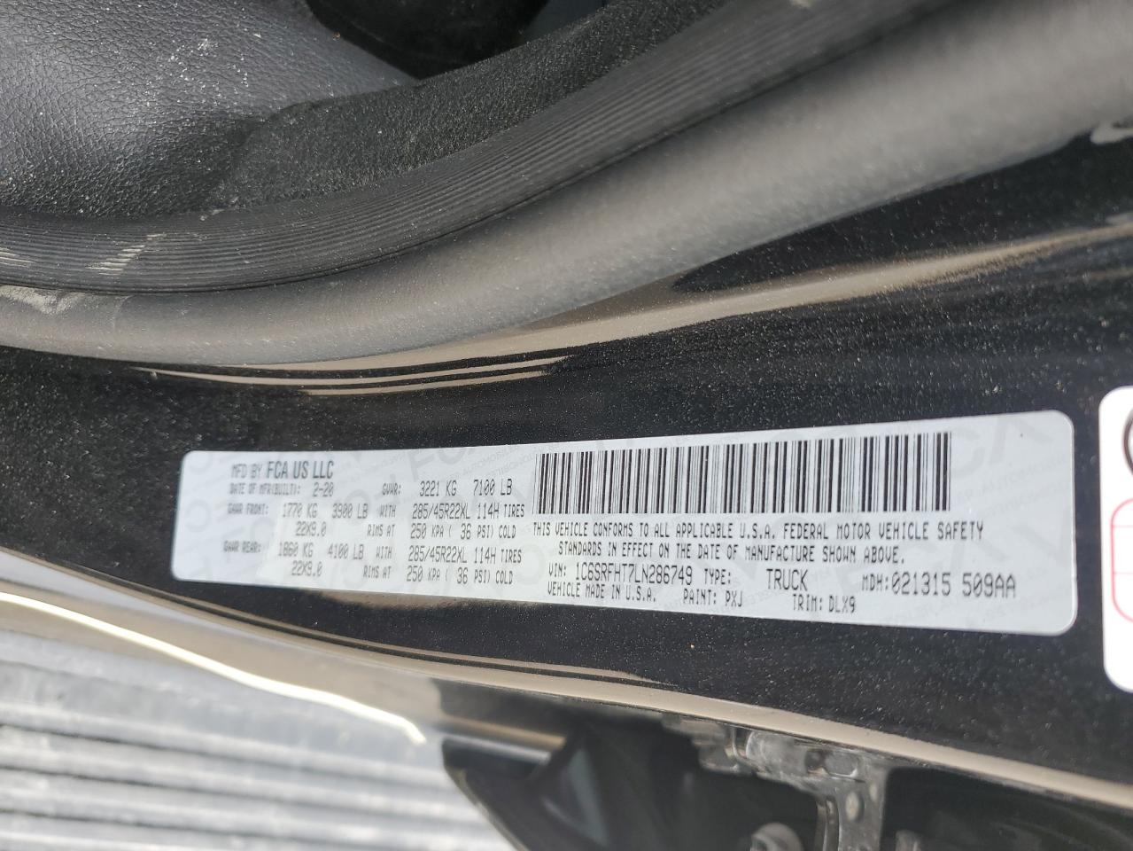 2020 Ram 1500 Limited VIN: 1C6SRFHT7LN286749 Lot: 71803995