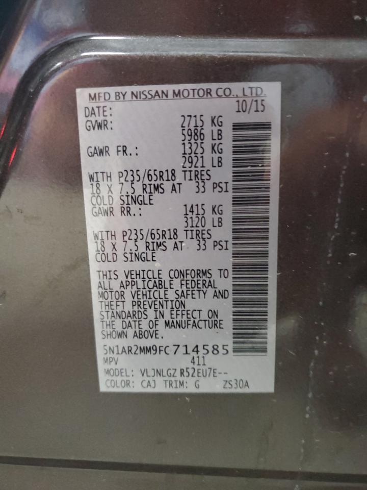 2015 Nissan Pathfinder S VIN: 5N1AR2MM9FC714585 Lot: 81122225