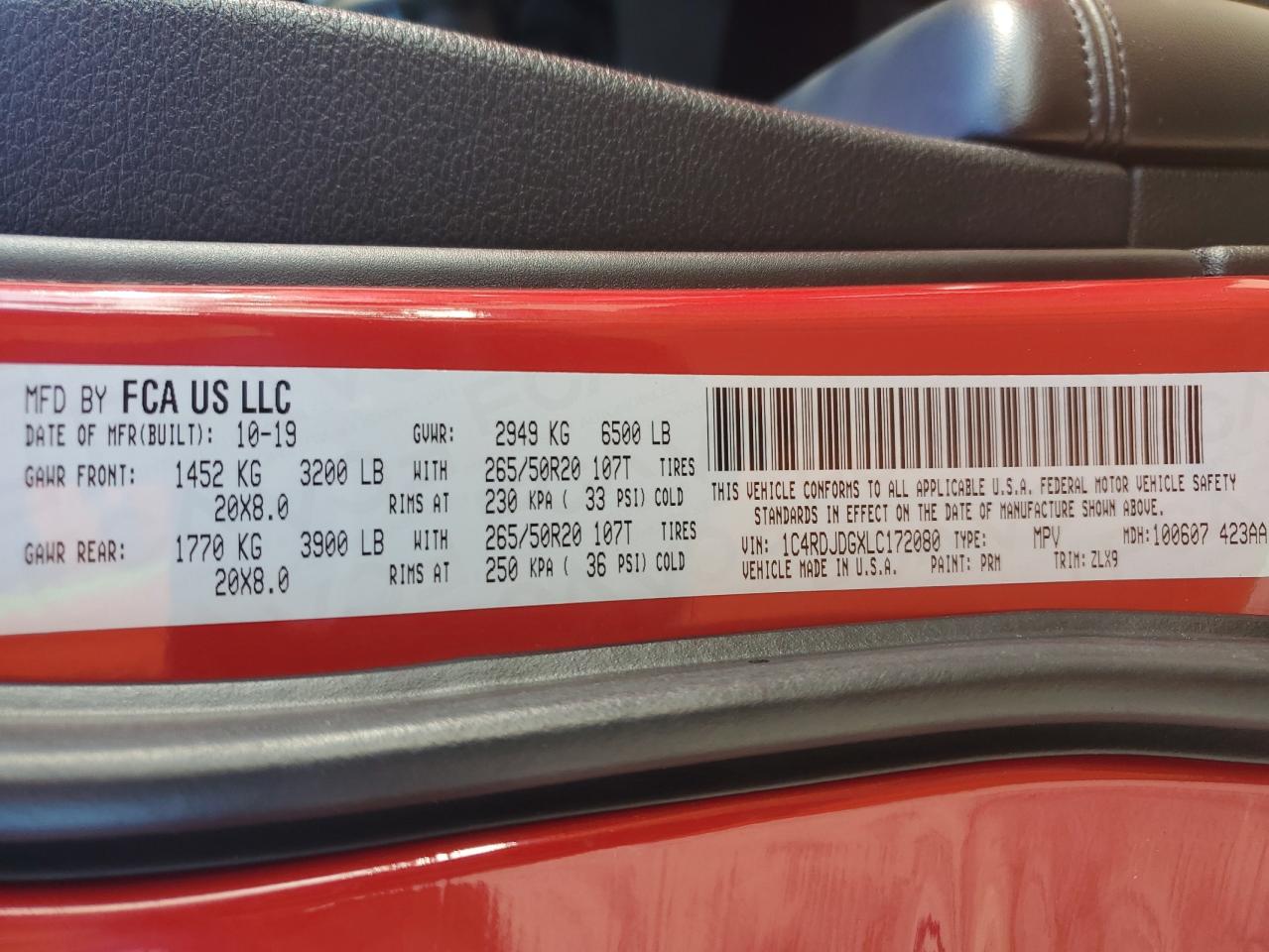 2020 Dodge Durango Gt VIN: 1C4RDJDGXLC172080 Lot: 72077305