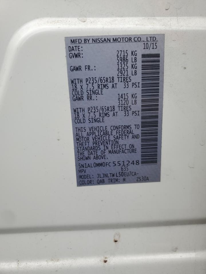 2015 Infiniti Qx60 VIN: 5N1AL0MM0FC551248 Lot: 80007665