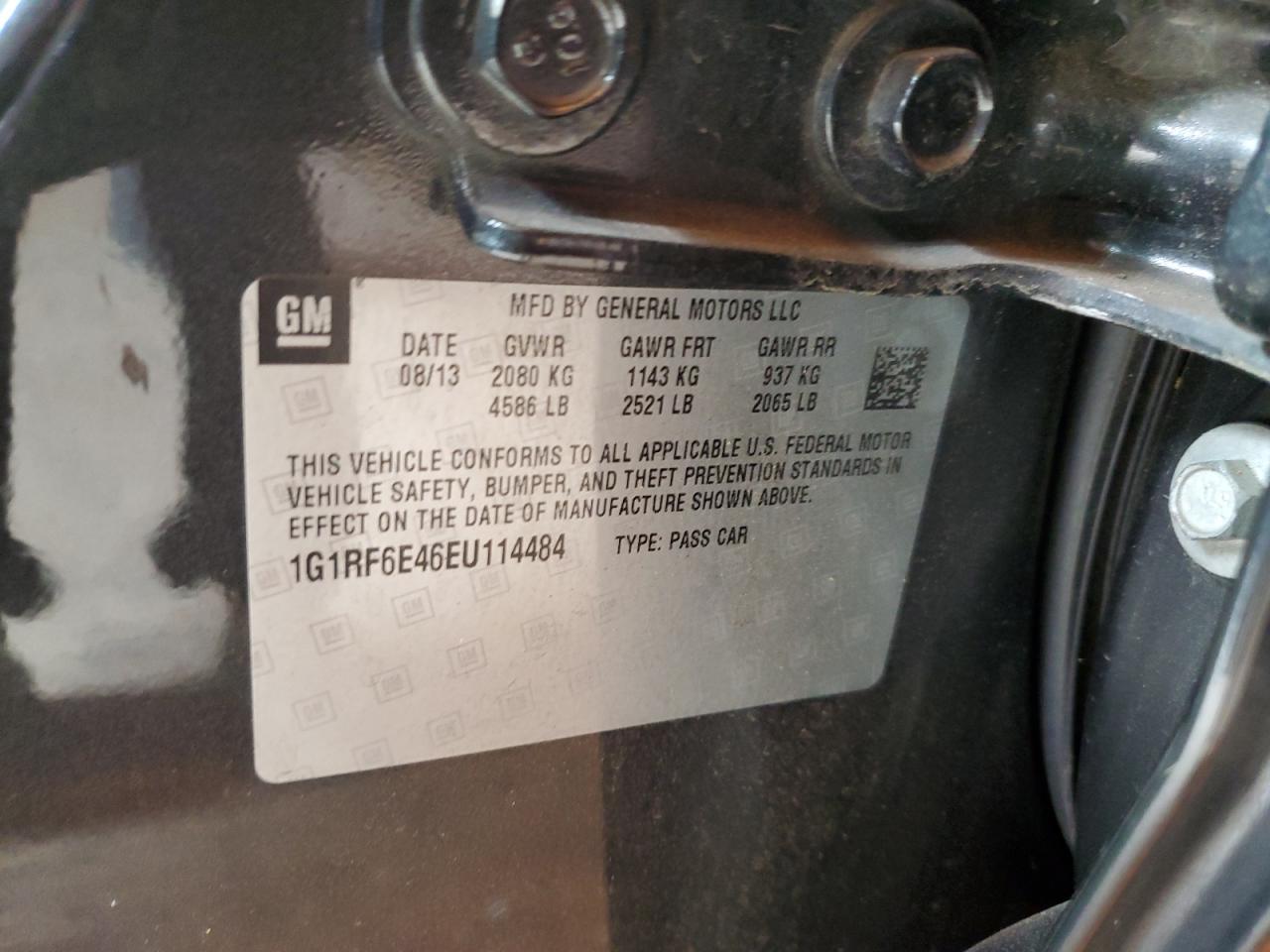 2014 Chevrolet Volt VIN: 1G1RF6E46EU114484 Lot: 71743985