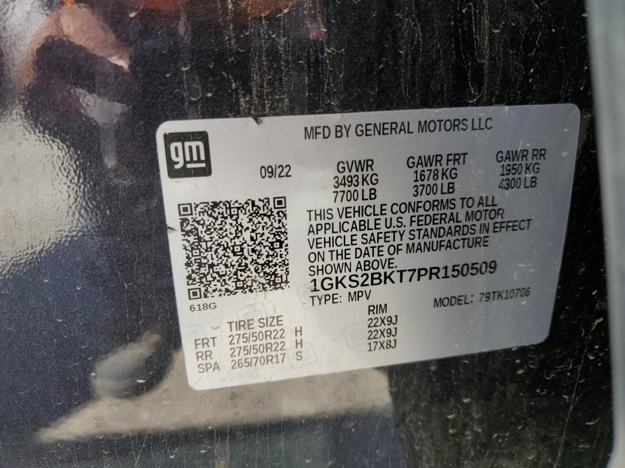 2023 GMC Yukon Slt VIN: 1GKS2BKT7PR150509 Lot: 80383555