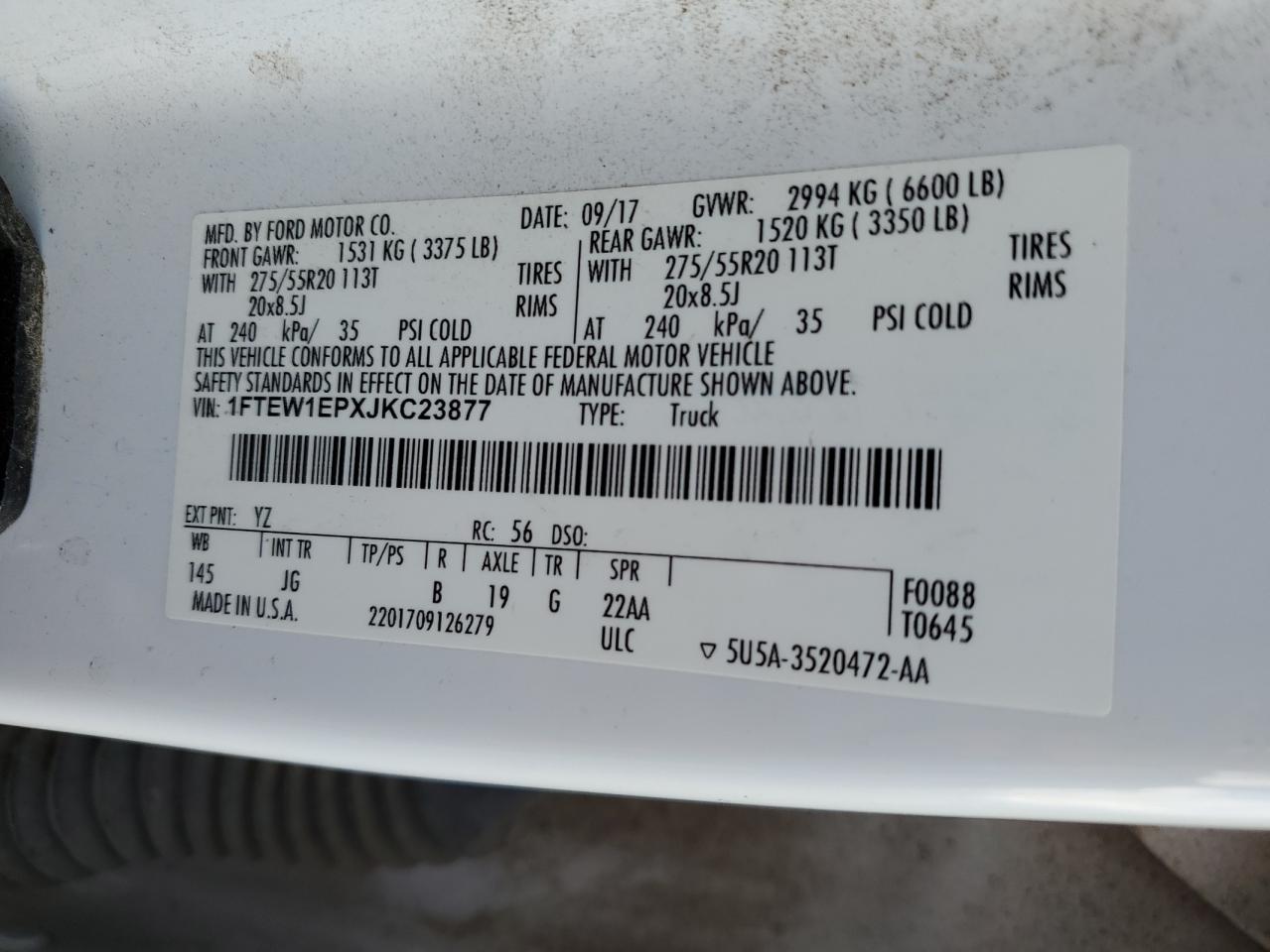 2018 Ford F150 Supercrew VIN: 1FTEW1EPXJKC23877 Lot: 81284655