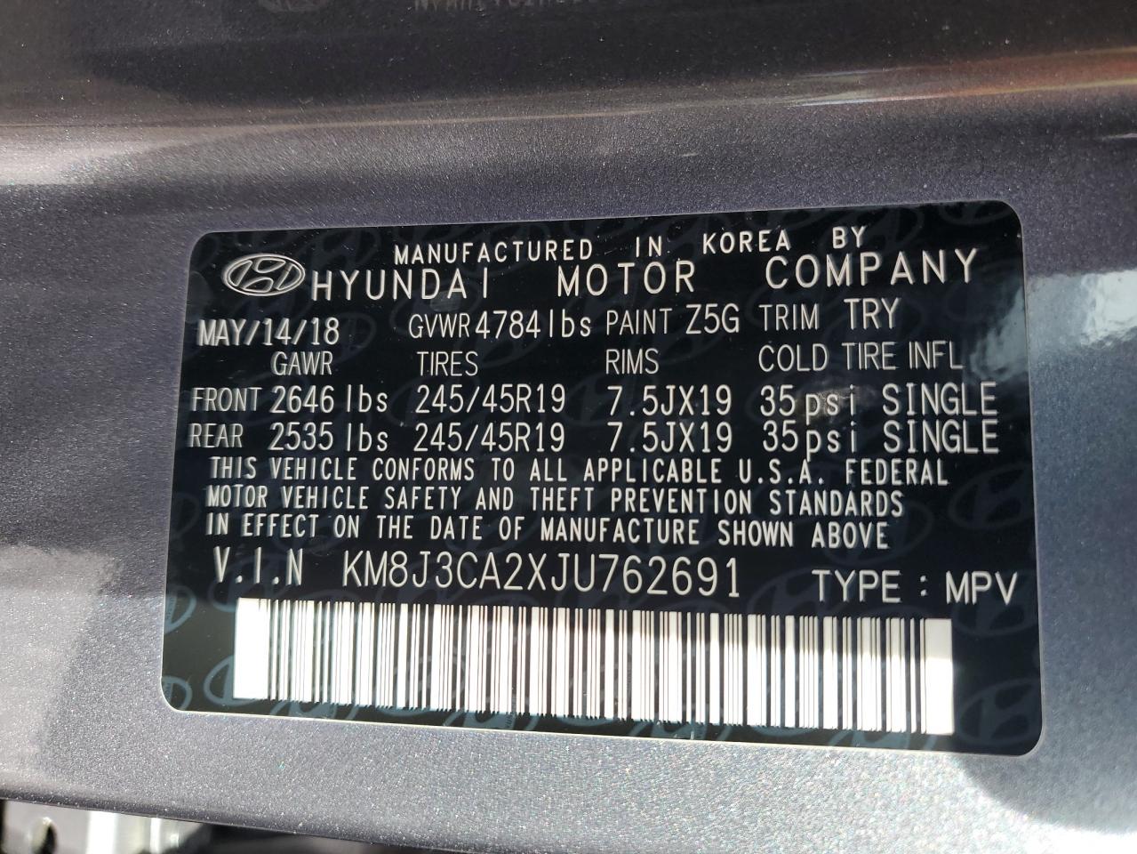 2018 Hyundai Tucson Value VIN: KM8J3CA2XJU762691 Lot: 80683915