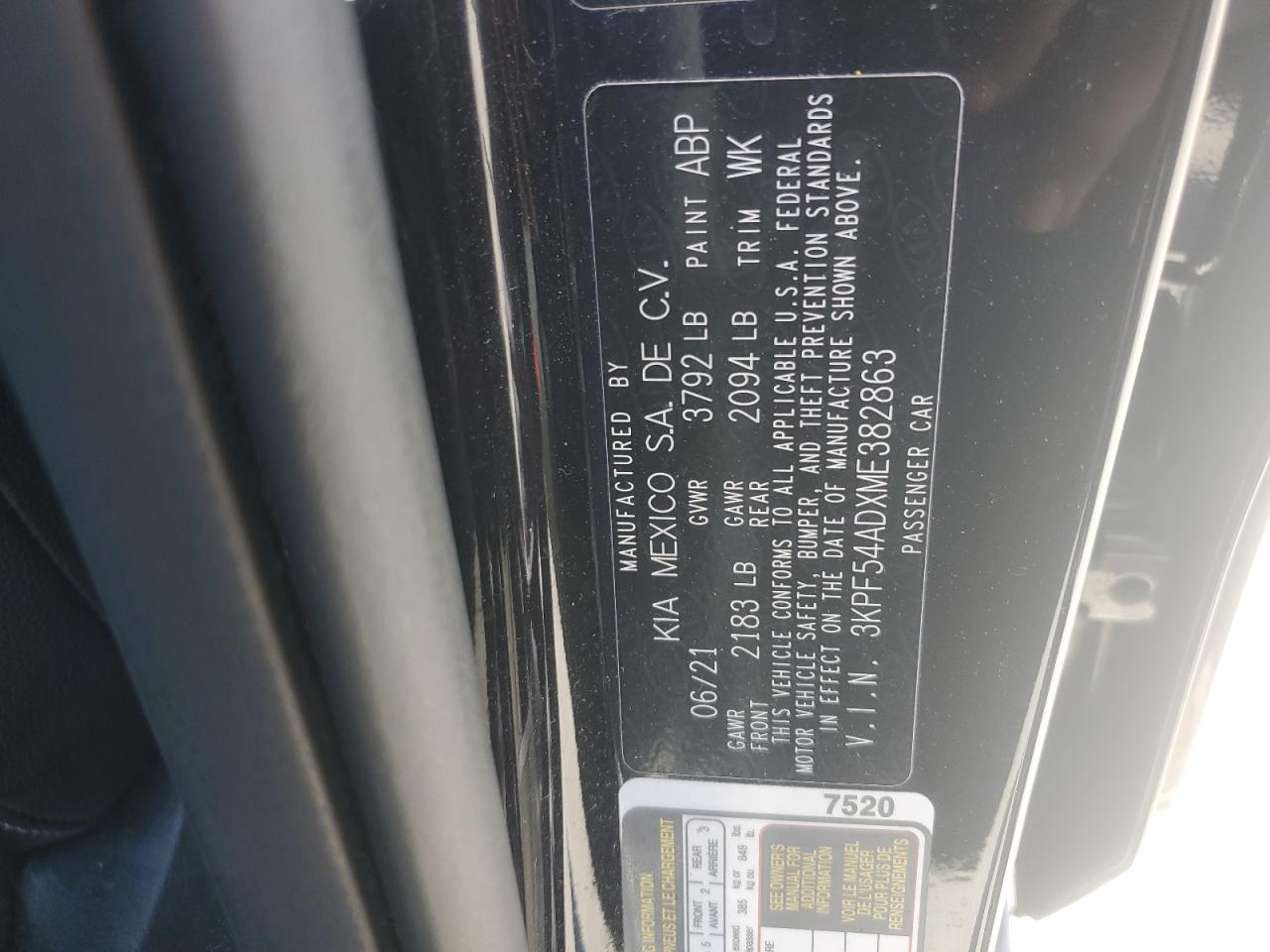 2021 Kia Forte Ex VIN: 3KPF54ADXME382863 Lot: 71641835