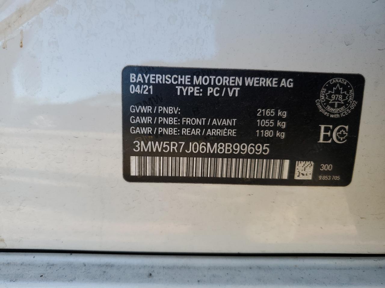 2021 BMW 330Xi VIN: 3MW5R7J06M8B99695 Lot: 84464685