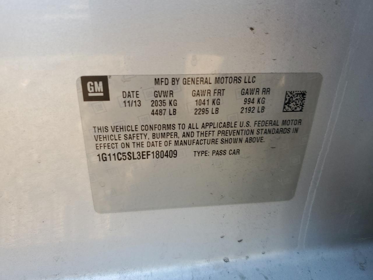 2014 Chevrolet Malibu 1Lt VIN: 1G11C5SL3EF180409 Lot: 81850805