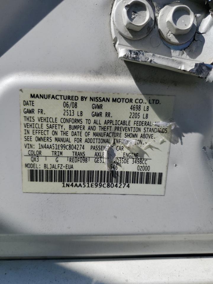 2009 Nissan Maxima S VIN: 1N4AA51E99C804274 Lot: 81321765