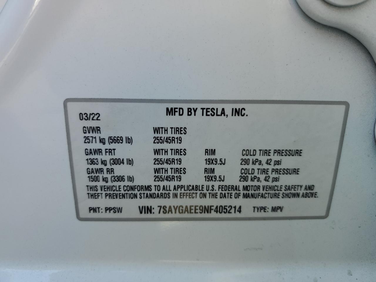 2022 Tesla Model Y VIN: 7SAYGAEE9NF405214 Lot: 81676505