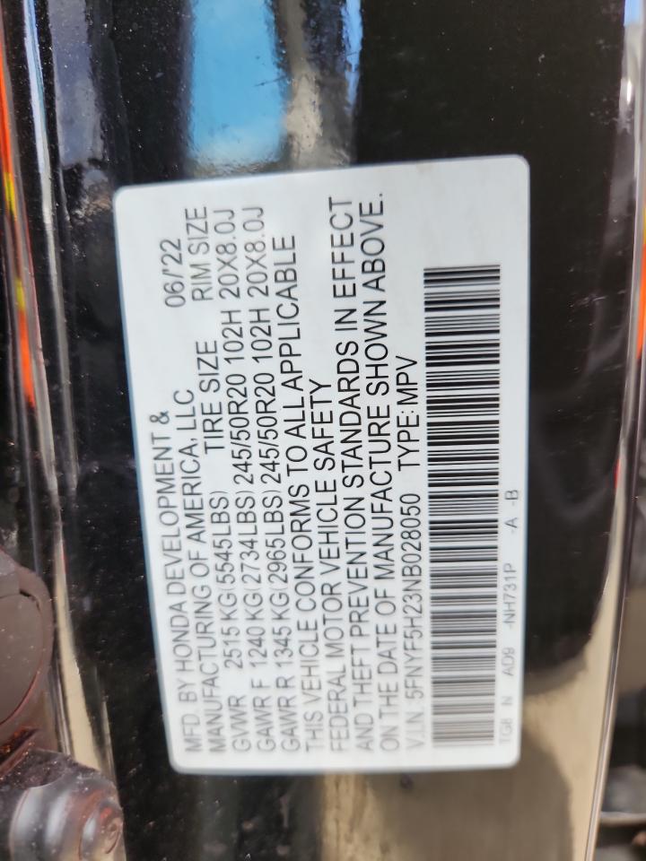 2022 Honda Pilot Se VIN: 5FNYF5H23NB028050 Lot: 71251055