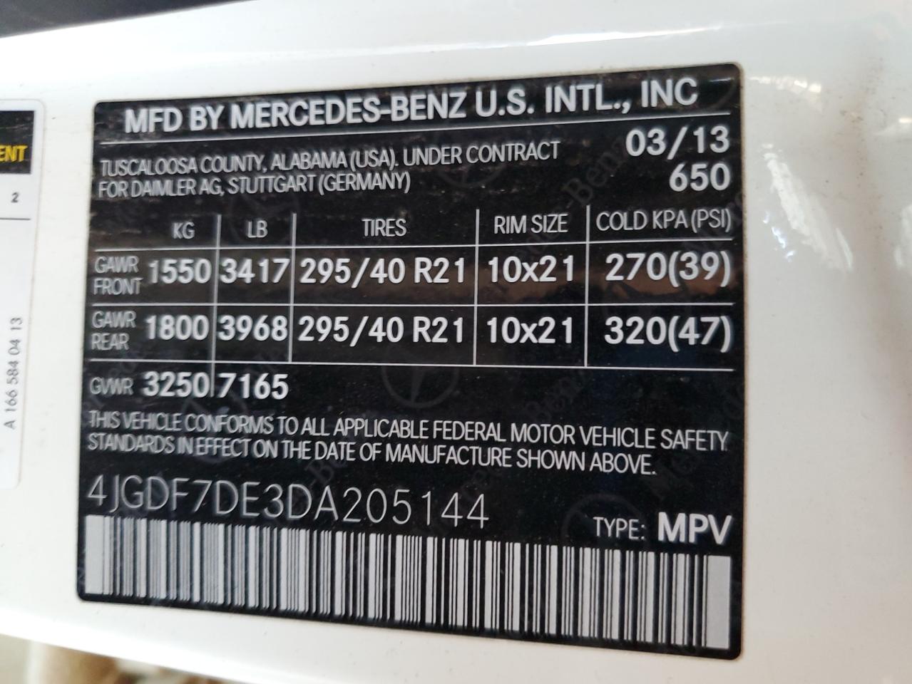 2013 Mercedes-Benz Gl 550 4Matic VIN: 4JGDF7DE3DA205144 Lot: 71837715