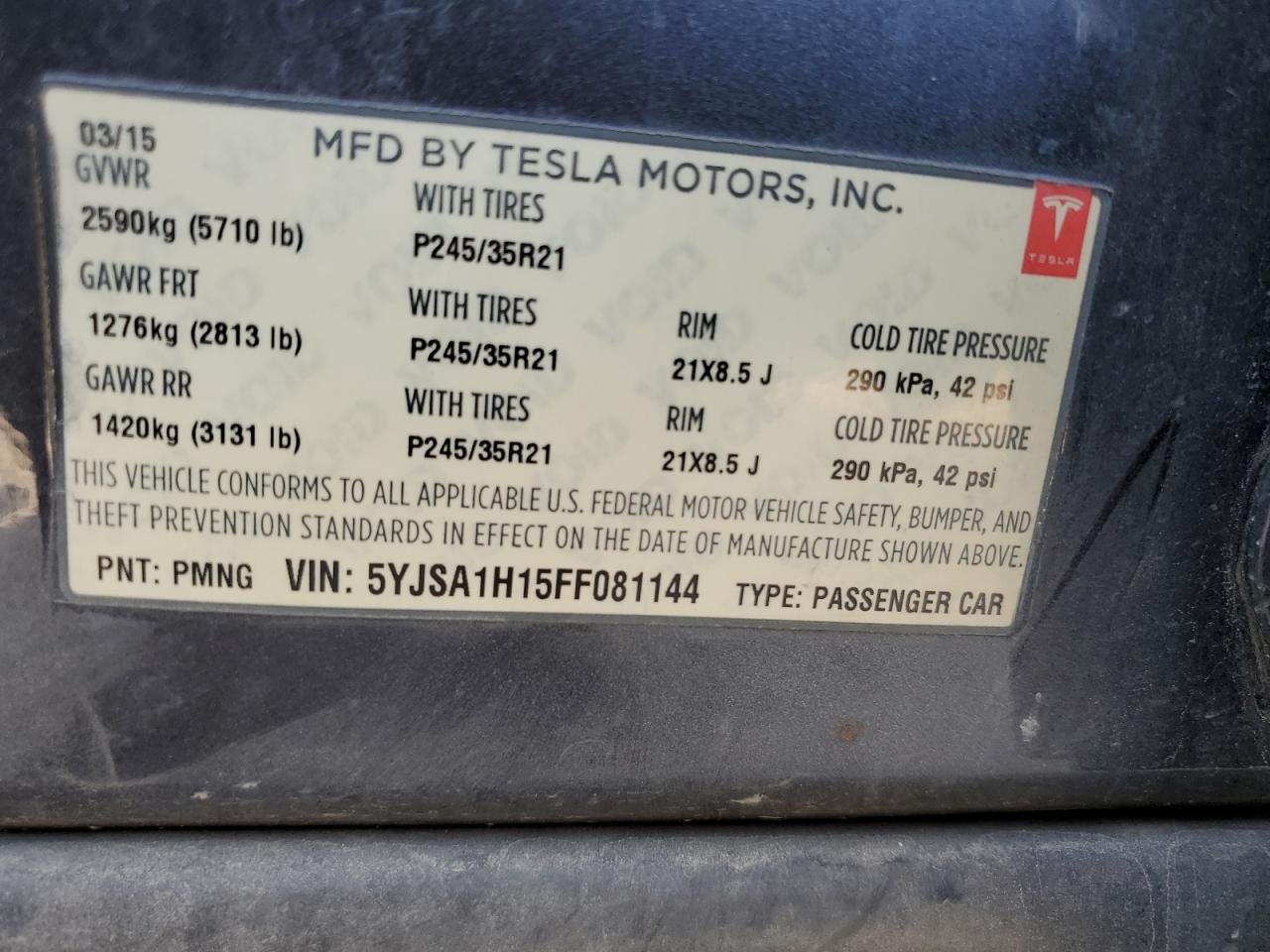 2015 Tesla Model S 85 VIN: 5YJSA1H15FF081144 Lot: 72055415