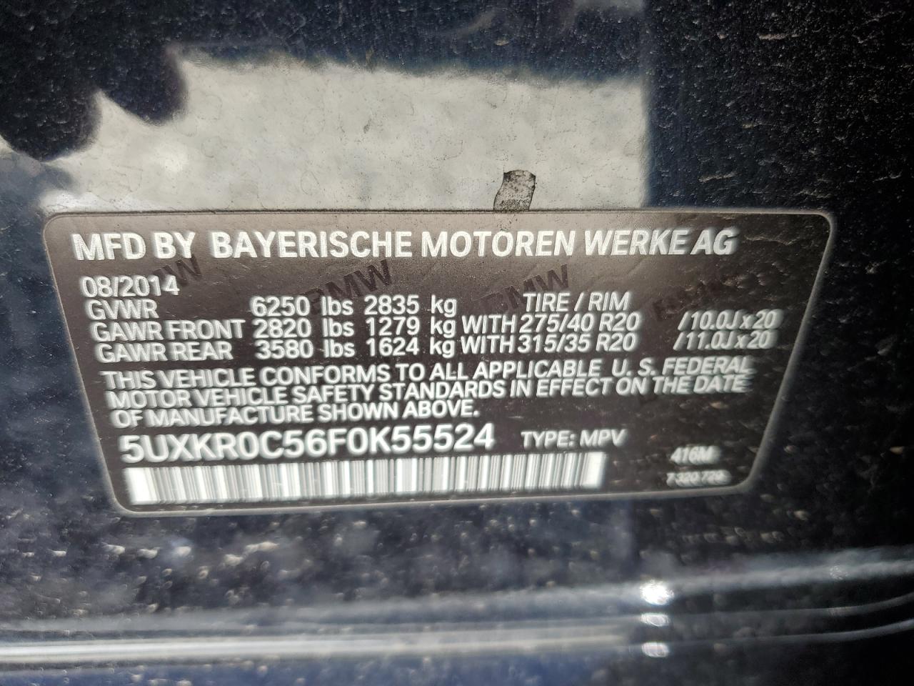 2015 BMW X5 xDrive35I VIN: 5UXKR0C56F0K55524 Lot: 82115415