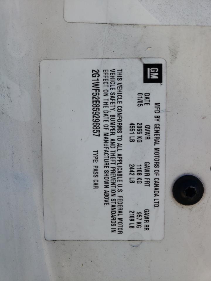 2005 Chevrolet Impala VIN: 2G1WF52E859296857 Lot: 84222125