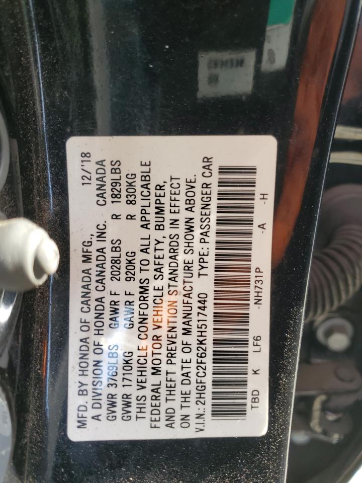 2019 Honda Civic Lx VIN: 2HGFC2F62KH517440 Lot: 80946045